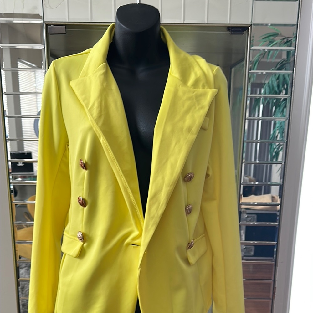 Yellow Double-Breasted Women's Blazer